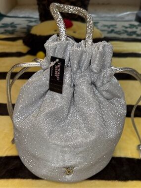 Victoria's Secret Silver Glitter Drawstring Bucket Bag